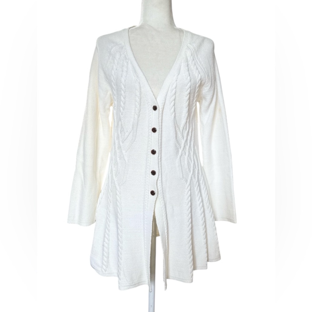 Style & Co. Elegant White Cable Knit Cardigan Sweater Size XL